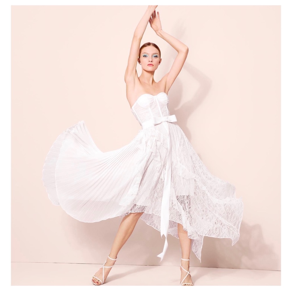 ALICE AND OLIVIA Bree Ruffle Pleated Midi Dress - Picture 12 of 13
